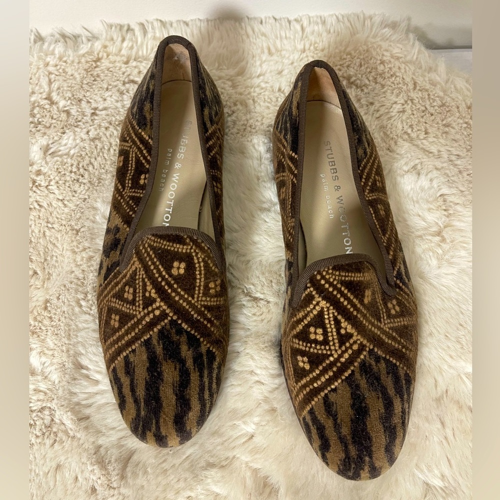 Stubbs & Wootton Brown Patterned Flats